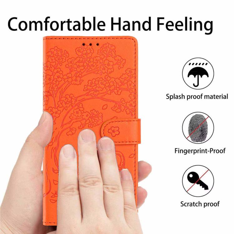 Tree Cat Embossed Flip Vegan Leather Phone Case, For iPhone 18 Pro, For iPhone 18 Pro Max, For iPhone 17e / 16e, For iPhone 17 Pro Max, For iPhone 17 Pro, For iPhone 17