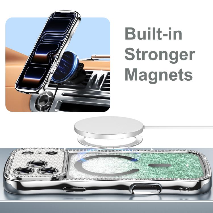 Wavy Frame Star Diamond Electroplate TPU Glitter Magnetic Phone Case, For iPhone 17 Pro Max, For iPhone 17 Pro, For iPhone 17, For iPhone 16 Pro Max, For iPhone 16 Pro, For iPhone 16