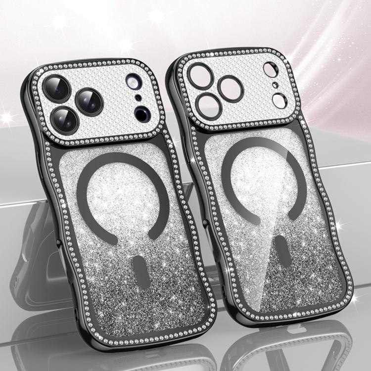 Wavy Frame Star Diamond Electroplate TPU Glitter Magnetic Phone Case, For iPhone 17 Pro Max, For iPhone 17 Pro, For iPhone 17, For iPhone 16 Pro Max, For iPhone 16 Pro, For iPhone 16