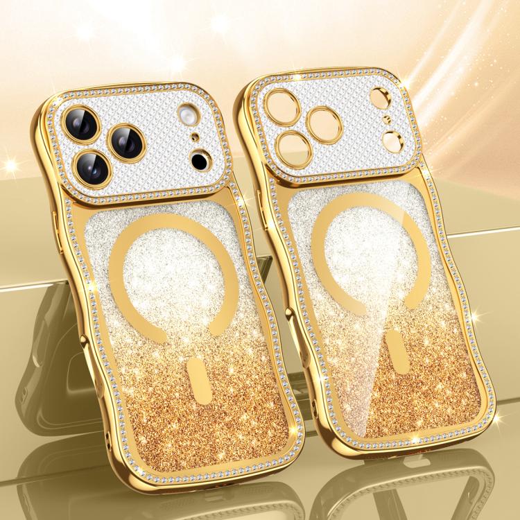 Wavy Frame Star Diamond Electroplate TPU Glitter Magnetic Phone Case, For iPhone 17 Pro Max, For iPhone 17 Pro, For iPhone 17, For iPhone 16 Pro Max, For iPhone 16 Pro, For iPhone 16