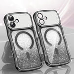Wavy Frame Star Diamond Electroplate TPU Glitter Magnetic Phone Case, For iPhone 17 Pro Max, For iPhone 17 Pro, For iPhone 17, For iPhone 16 Pro Max, For iPhone 16 Pro, For iPhone 16
