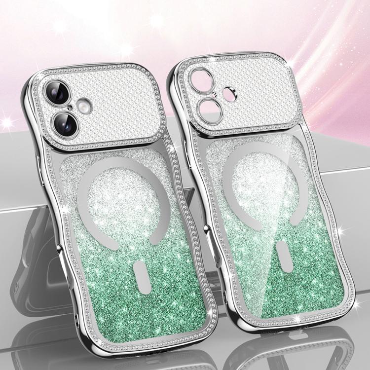 Wavy Frame Star Diamond Electroplate TPU Glitter Magnetic Phone Case, For iPhone 17 Pro Max, For iPhone 17 Pro, For iPhone 17, For iPhone 16 Pro Max, For iPhone 16 Pro, For iPhone 16