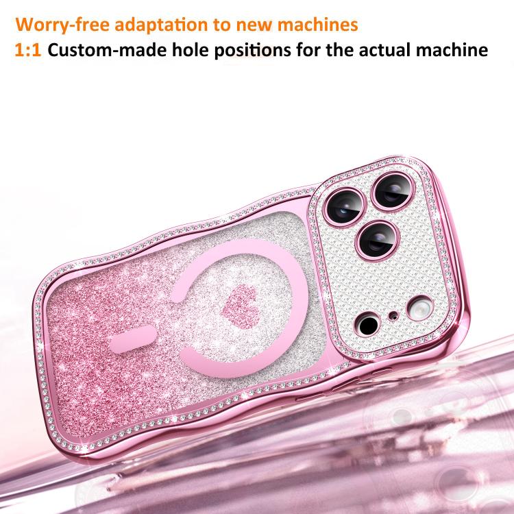 Wavy Frame Star Diamond Electroplate TPU Glitter Heart Magnetic Phone Case, For iPhone 17 Pro Max, For iPhone 17 Pro, For iPhone 17, For iPhone 16 Pro Max, For iPhone 16 Pro, For iPhone 16
