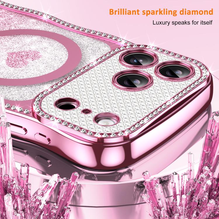 Wavy Frame Star Diamond Electroplate TPU Glitter Heart Magnetic Phone Case, For iPhone 17 Pro Max, For iPhone 17 Pro, For iPhone 17, For iPhone 16 Pro Max, For iPhone 16 Pro, For iPhone 16