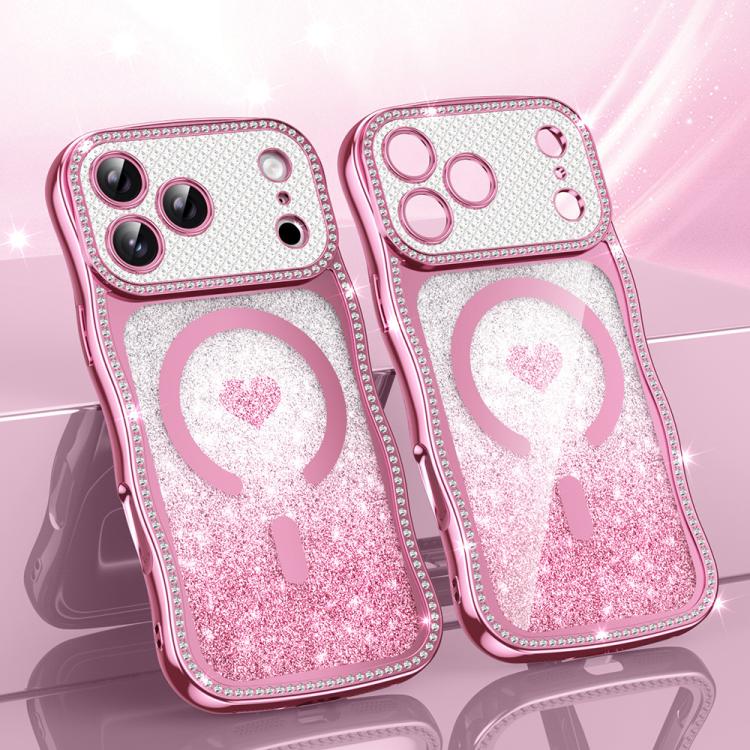 Wavy Frame Star Diamond Electroplate TPU Glitter Heart Magnetic Phone Case, For iPhone 17 Pro Max, For iPhone 17 Pro, For iPhone 17, For iPhone 16 Pro Max, For iPhone 16 Pro, For iPhone 16