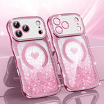 Wavy Frame Star Diamond Electroplate TPU Glitter Heart Magnetic Phone Case, For iPhone 17 Pro Max, For iPhone 17 Pro, For iPhone 17, For iPhone 16 Pro Max, For iPhone 16 Pro, For iPhone 16