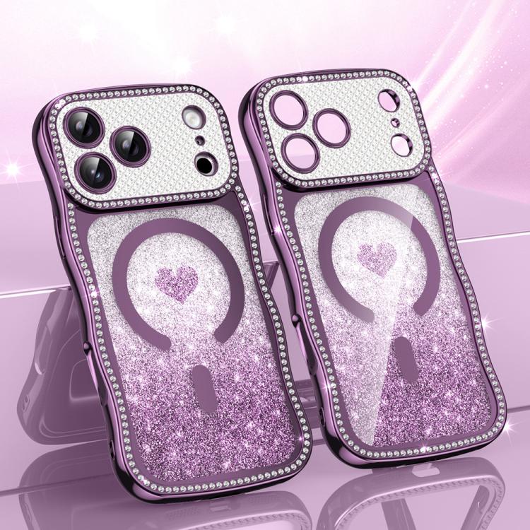 Wavy Frame Star Diamond Electroplate TPU Glitter Heart Magnetic Phone Case, For iPhone 17 Pro Max, For iPhone 17 Pro, For iPhone 17, For iPhone 16 Pro Max, For iPhone 16 Pro, For iPhone 16