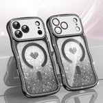 Wavy Frame Star Diamond Electroplate TPU Glitter Heart Magnetic Phone Case, For iPhone 17 Pro Max, For iPhone 17 Pro, For iPhone 17, For iPhone 16 Pro Max, For iPhone 16 Pro, For iPhone 16