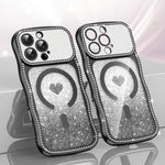 Wavy Frame Star Diamond Electroplate TPU Glitter Heart Magnetic Phone Case, For iPhone 17 Pro Max, For iPhone 17 Pro, For iPhone 17, For iPhone 16 Pro Max, For iPhone 16 Pro, For iPhone 16