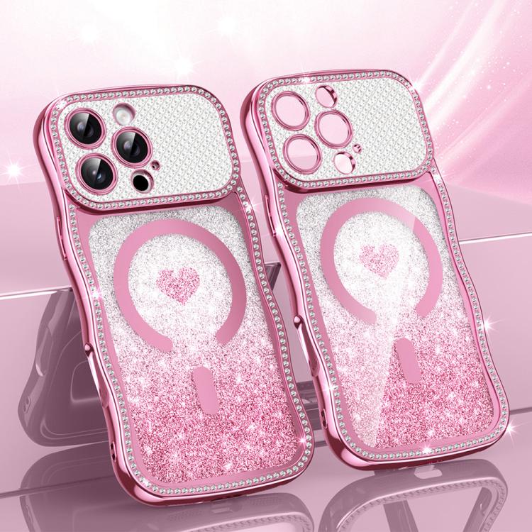 Wavy Frame Star Diamond Electroplate TPU Glitter Heart Magnetic Phone Case, For iPhone 17 Pro Max, For iPhone 17 Pro, For iPhone 17, For iPhone 16 Pro Max, For iPhone 16 Pro, For iPhone 16