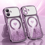 Wavy Frame Star Diamond Electroplate TPU Glitter Heart Magnetic Phone Case, For iPhone 17 Pro Max, For iPhone 17 Pro, For iPhone 17, For iPhone 16 Pro Max, For iPhone 16 Pro, For iPhone 16