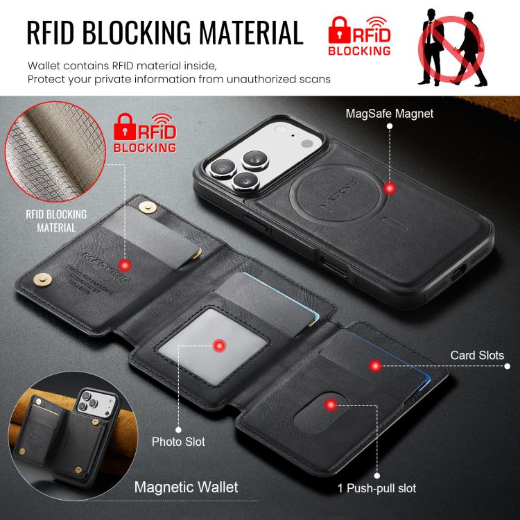 MAGKING K3 Series MagSafe RFID K3 Pro Card Bag Detachable Phone Case, For iPhone 17 Pro Max, For iPhone 17 Pro, For iPhone Air