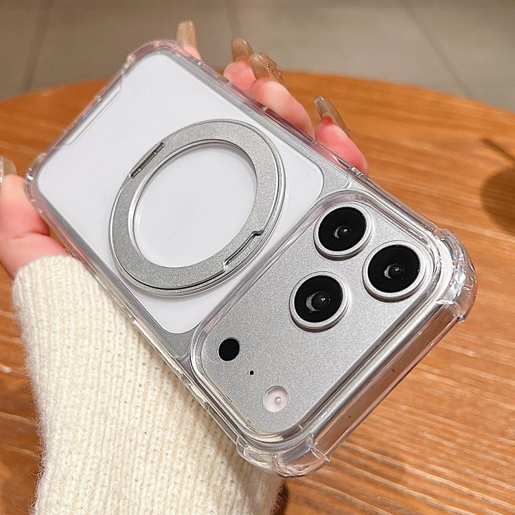 Four Corner Shockproof Space Magnetic Phone Case with 360 Degrees Rotating Holder, For iPhone 17 Pro Max, For iPhone 17 Pro, For iPhone 17, For iPhone Air, For iPhone 16 Pro Max, For iPhone 16 Pro, For iPhone 16 Plus, For iPhone 16, For iPhone 15 Pro M...