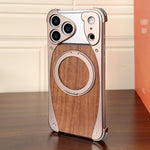 Walnut Metal Frameless 360 Degree Rotation Holder MagSafe Phone Case, For iPhone 17 Pro Max, For iPhone 17 Pro