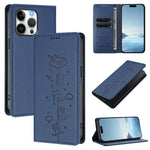Cute Cats Embossed Magnetic RFID Vegan Leather Phone Case, For iPhone Air, For iPhone 16 Pro Max, For iPhone 16 Pro, For iPhone 16 Plus