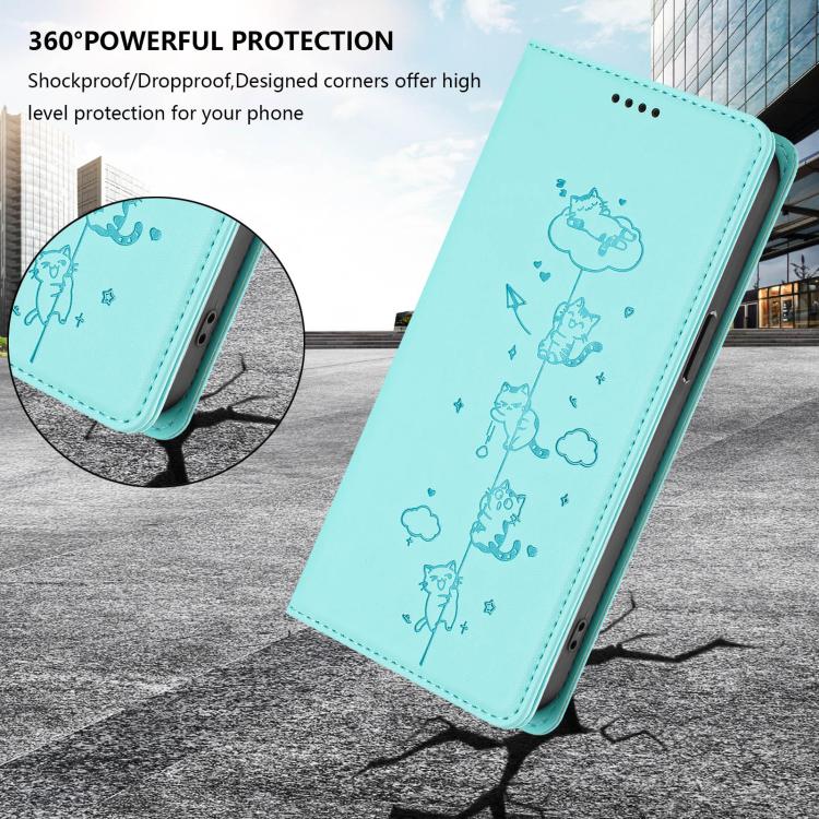 Cute Cats Embossed Magnetic RFID Vegan Leather Phone Case, For iPhone 17e / 16e, For iPhone 17 Pro Max, For iPhone 17 Pro, For iPhone 17