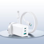 JOYROOM JR-TG10 65W GaN Dual Type-C, USB 3-Port Charger with Type-C to Type-C Cable, EU Plug, UK Plug
