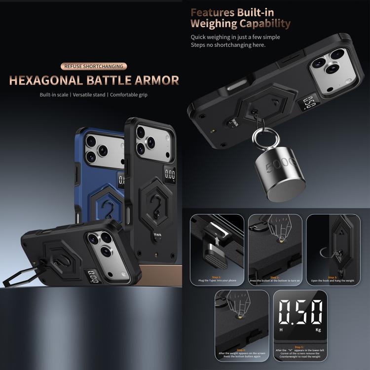 Hexagon Armor Magnetic Holder Weighing Scale Phone Case, For iPhone 17 Pro Max, For iPhone 17 Pro, For iPhone 17, For iPhone Air, For iPhone 16 Pro Max, For iPhone 16 Pro