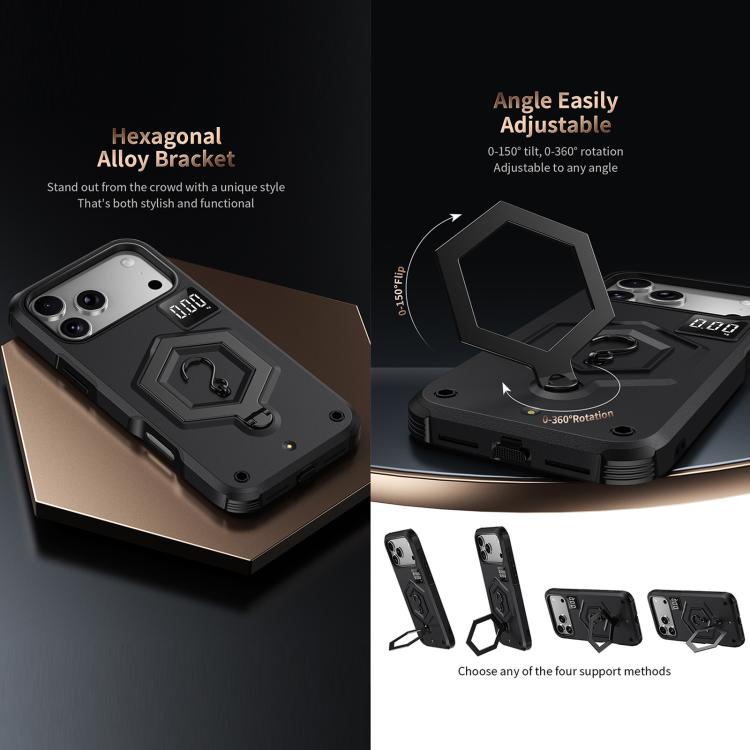 Hexagon Armor Magnetic Holder Weighing Scale Phone Case, For iPhone 17 Pro Max, For iPhone 17 Pro, For iPhone 17, For iPhone Air, For iPhone 16 Pro Max, For iPhone 16 Pro