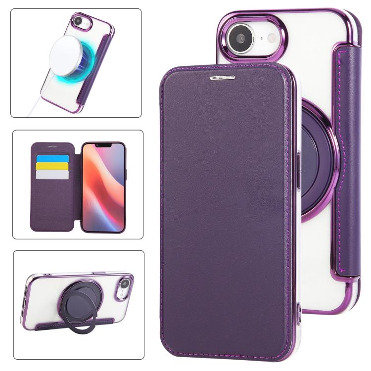 Ultra-thin Rotation Holder Magnetic Plating Vegan Leather Phone Case, For iPhone 18 Pro / 17 Pro, For iPhone 18 Pro Max / 17 Pro Max, For iPhone 17e / 16e, For iPhone 17, For iPhone Air, For iPhone 16 Pro Max