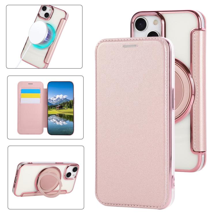 Ultra-thin Rotation Holder Magnetic Plating Vegan Leather Phone Case, For iPhone 16 Pro, For iPhone 16 Plus, For iPhone 16, For iPhone 15 Pro Max, For iPhone 15 Pro, For iPhone 15 Plus / 14 Plus