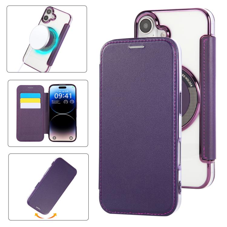 Ultra-thin Magnetic Plating Vegan Leather Phone Case, For iPhone 16 Pro, For iPhone 16 Plus, For iPhone 16, For iPhone 15 Pro Max, For iPhone 15 Pro, For iPhone 15 Plus / 14 Plus