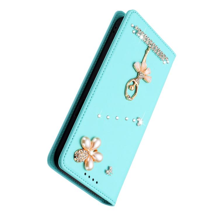 Ballet Girl Diamond Studded RFID Vegan Leather Phone Case, For iPhone 17e / 16e, For iPhone 17 Pro Max, For iPhone 17 Pro, For iPhone 17, For iPhone Air, For iPhone 16 Pro Max