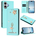 Ballet Girl Diamond Studded RFID Vegan Leather Phone Case, For iPhone 17e / 16e, For iPhone 17 Pro Max, For iPhone 17 Pro, For iPhone 17, For iPhone Air, For iPhone 16 Pro Max
