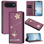 Ballet Girl Diamond Studded RFID Vegan Leather Phone Case, For iPhone 17e / 16e, For iPhone 17 Pro Max, For iPhone 17 Pro, For iPhone 17, For iPhone Air, For iPhone 16 Pro Max