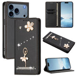 Ballet Girl Diamond Studded RFID Vegan Leather Phone Case, For iPhone 17e / 16e, For iPhone 17 Pro Max, For iPhone 17 Pro, For iPhone 17, For iPhone Air, For iPhone 16 Pro Max