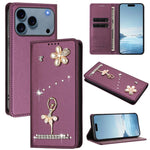 Ballet Girl Diamond Studded RFID Vegan Leather Phone Case, For iPhone 17e / 16e, For iPhone 17 Pro Max, For iPhone 17 Pro, For iPhone 17, For iPhone Air, For iPhone 16 Pro Max