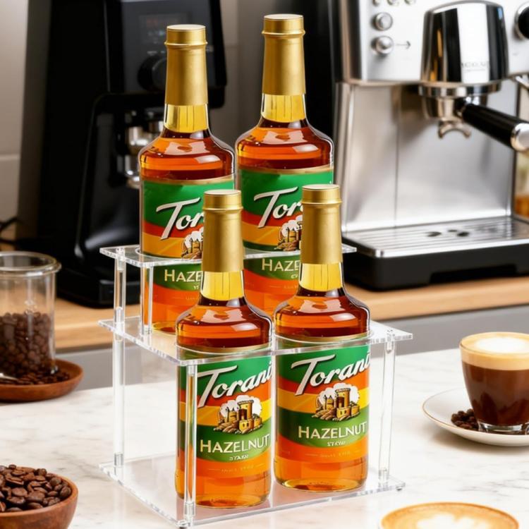 Double Layered Clear Acrylic Coffee Syrup Storage Rack Desktop Bar Counter Wine Display Stand