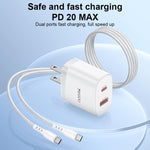 Yesido YC19U PD20W USB-C / Type-C and QC18W USB-A Dual Ports Charger Set with Type-C to Type-C Cable, YC19U