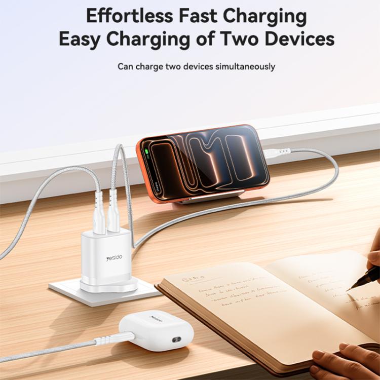 Yesido YC150 12W 2.4A USB Dual Ports Charger Set with 1m USB to Type-C Data Cable, YC150