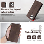AZNS A2 Series Tri-Card Wallet RFID Vegan Leather Phone Case with Strap, For iPhone 11 Pro