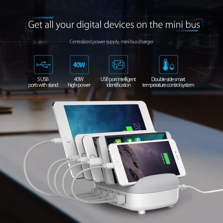 ORICO DUK-5P 40W 5 USB Ports Smart Charging Station with Stand, US Plug, UK Plug, AU Plug