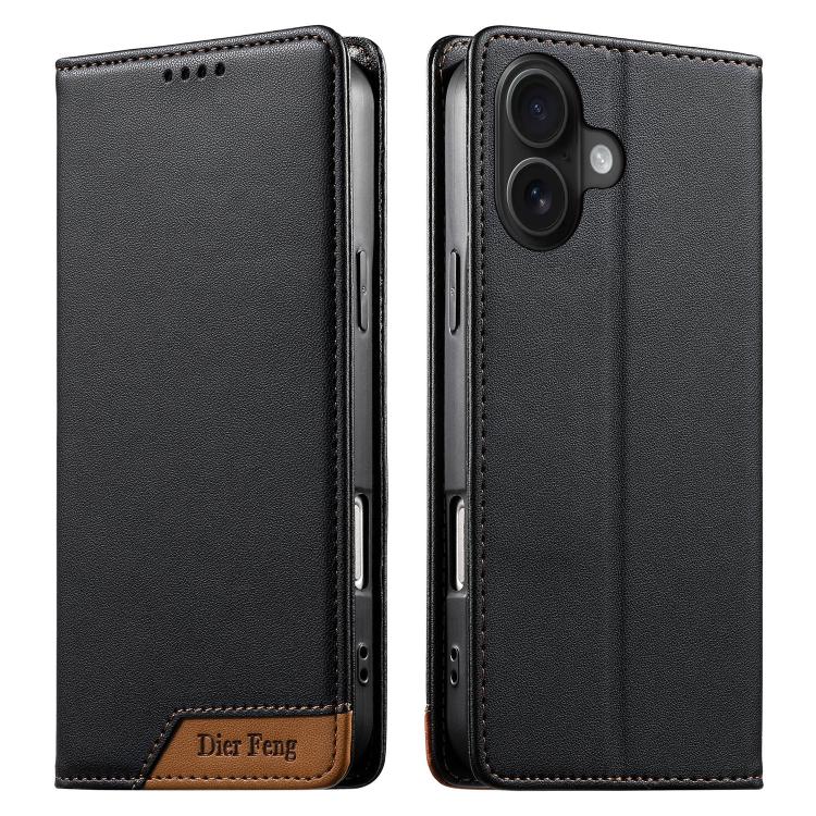 Dierfeng Splicing Strong Magnetic RFID Vegan Leather Phone Case, For iPhone 16, For iPhone 15 Pro Max, For iPhone 15 Pro, For iPhone 15 Plus, For iPhone 15, For iPhone 14 Plus, For iPhone 14 / 13, For iPhone 14 Pro