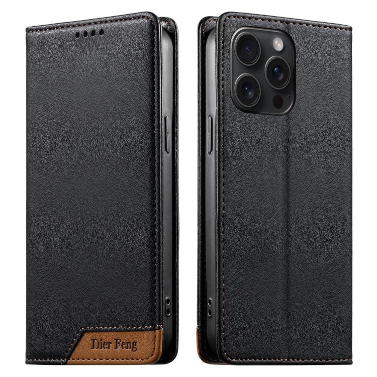 Dierfeng Splicing Strong Magnetic RFID Vegan Leather Phone Case, For iPhone 16, For iPhone 15 Pro Max, For iPhone 15 Pro, For iPhone 15 Plus, For iPhone 15, For iPhone 14 Plus, For iPhone 14 / 13, For iPhone 14 Pro