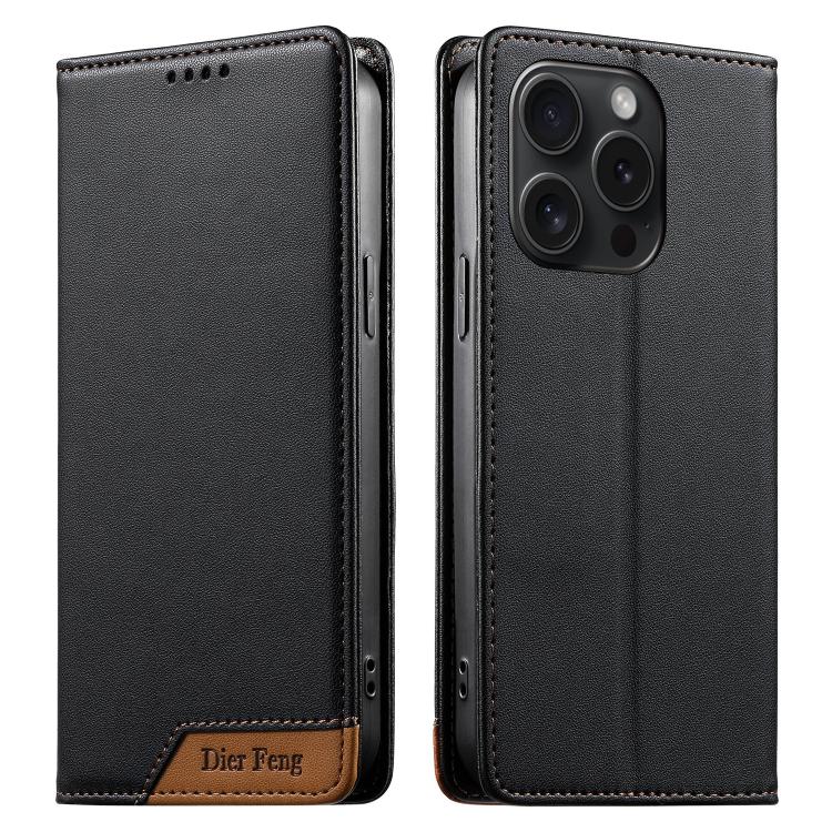 Dierfeng Splicing Strong Magnetic RFID Vegan Leather Phone Case, For iPhone 16, For iPhone 15 Pro Max, For iPhone 15 Pro, For iPhone 15 Plus, For iPhone 15, For iPhone 14 Plus, For iPhone 14 / 13, For iPhone 14 Pro