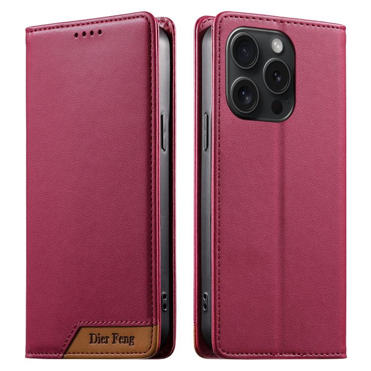 Dierfeng Splicing Strong Magnetic RFID Vegan Leather Phone Case, For iPhone 16, For iPhone 15 Pro Max, For iPhone 15 Pro, For iPhone 15 Plus, For iPhone 15, For iPhone 14 Plus, For iPhone 14 / 13, For iPhone 14 Pro