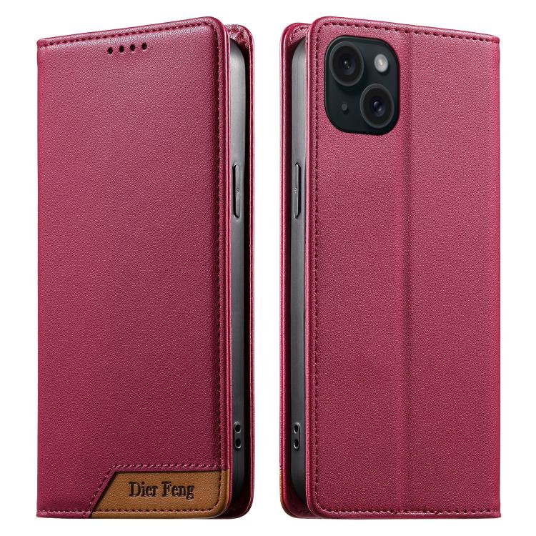 Dierfeng Splicing Strong Magnetic RFID Vegan Leather Phone Case, For iPhone 16, For iPhone 15 Pro Max, For iPhone 15 Pro, For iPhone 15 Plus, For iPhone 15, For iPhone 14 Plus, For iPhone 14 / 13, For iPhone 14 Pro