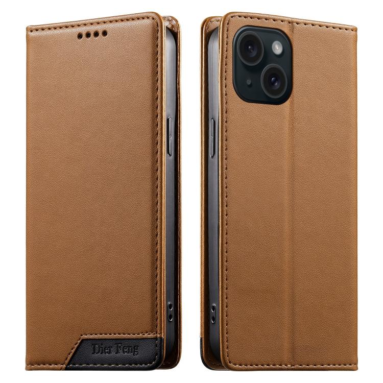 Dierfeng Splicing Strong Magnetic RFID Vegan Leather Phone Case, For iPhone 16, For iPhone 15 Pro Max, For iPhone 15 Pro, For iPhone 15 Plus, For iPhone 15, For iPhone 14 Plus, For iPhone 14 / 13, For iPhone 14 Pro