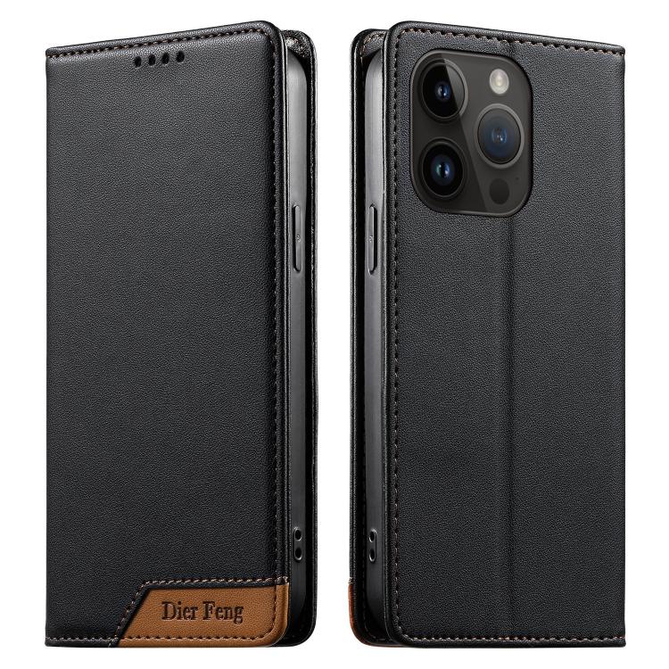 Dierfeng Splicing Strong Magnetic RFID Vegan Leather Phone Case, For iPhone 16, For iPhone 15 Pro Max, For iPhone 15 Pro, For iPhone 15 Plus, For iPhone 15, For iPhone 14 Plus, For iPhone 14 / 13, For iPhone 14 Pro