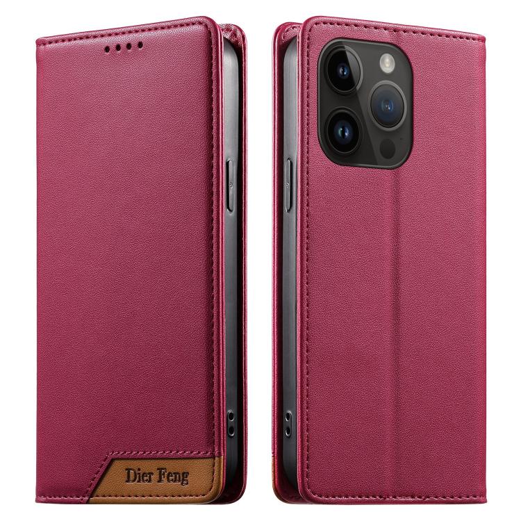 Dierfeng Splicing Strong Magnetic RFID Vegan Leather Phone Case, For iPhone 16, For iPhone 15 Pro Max, For iPhone 15 Pro, For iPhone 15 Plus, For iPhone 15, For iPhone 14 Plus, For iPhone 14 / 13, For iPhone 14 Pro