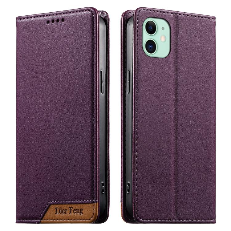 Dierfeng Splicing Strong Magnetic RFID Vegan Leather Phone Case, For iPhone 11 Pro Max, For iPhone 11, For iPhone 11 Pro, For iPhone X / XS, For iPhone XR, For iPhone XS Max, For iPhone 8 Plus / 7 Plus