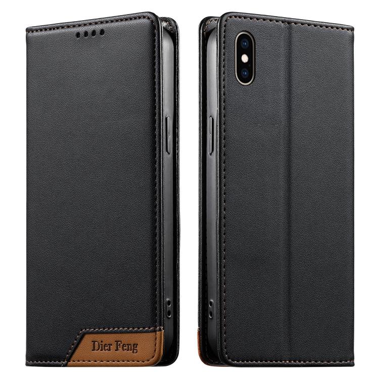 Dierfeng Splicing Strong Magnetic RFID Vegan Leather Phone Case, For iPhone 11 Pro Max, For iPhone 11, For iPhone 11 Pro, For iPhone X / XS, For iPhone XR, For iPhone XS Max, For iPhone 8 Plus / 7 Plus