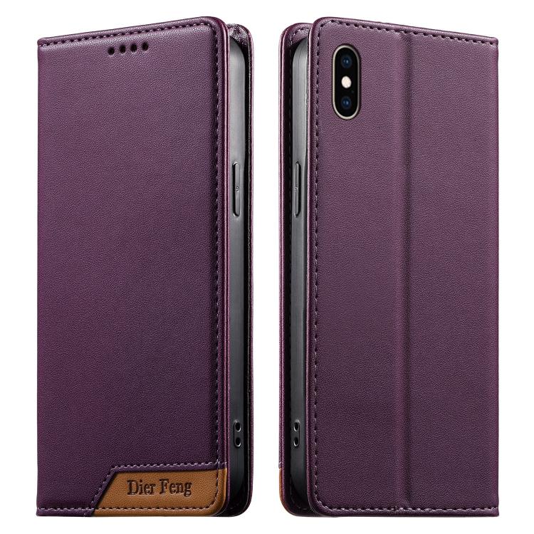 Dierfeng Splicing Strong Magnetic RFID Vegan Leather Phone Case, For iPhone 11 Pro Max, For iPhone 11, For iPhone 11 Pro, For iPhone X / XS, For iPhone XR, For iPhone XS Max, For iPhone 8 Plus / 7 Plus