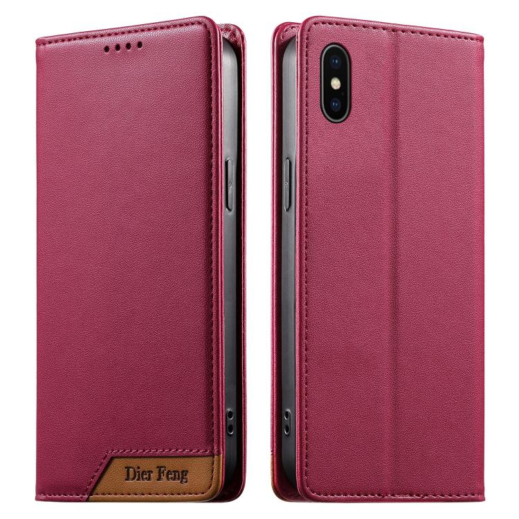 Dierfeng Splicing Strong Magnetic RFID Vegan Leather Phone Case, For iPhone 11 Pro Max, For iPhone 11, For iPhone 11 Pro, For iPhone X / XS, For iPhone XR, For iPhone XS Max, For iPhone 8 Plus / 7 Plus