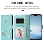 ZS01 Double-Layer Heart Floral Vegan Leather Phone Case with Wrist Strap, For iPhone 15, For iPhone 14 Plus, For iPhone 14 / 13, For iPhone 14 Pro, For iPhone 14 Pro Max, For iPhone 13 Pro Max