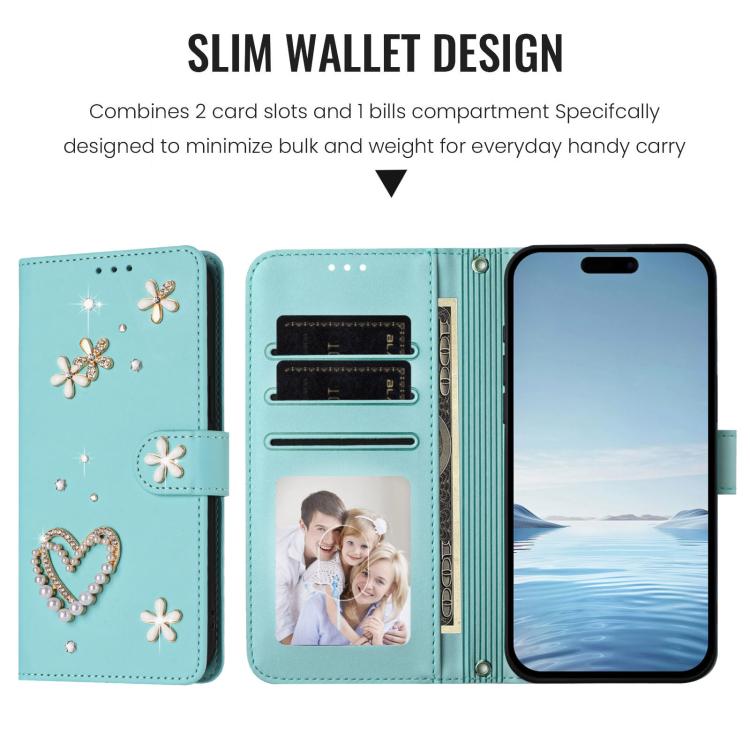 ZS01 Double-Layer Heart Floral Vegan Leather Phone Case with Wrist Strap, For iPhone 15, For iPhone 14 Plus, For iPhone 14 / 13, For iPhone 14 Pro, For iPhone 14 Pro Max, For iPhone 13 Pro Max